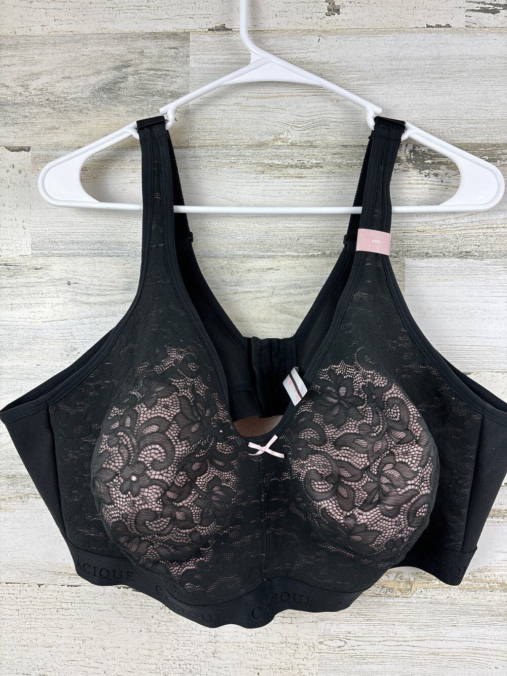 Cacique Womens Plus 48D Black Lace Full Coverage Wireless Bra NWT Comfort